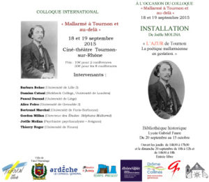 Colloque international Mallarmé à Tournon et au-delà, les 18 et 19 septembre 2015