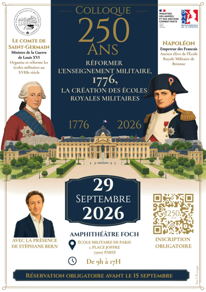 Affiche réalisée par B. Defossez pour l'AERM à l'occasion du colloque Réformer l'enseignement militaire, 1776, La création des Écoles royales militaires
